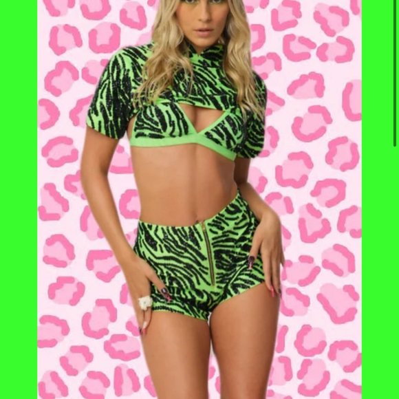 TokoFox Other - Toko Fox - Neon Green Animal Print Festival Outfit